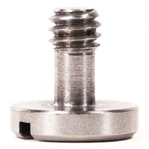 Befestigungsschraube mit UNC-1/4"-Gewinde, 12 mm Schaftlänge und geriffeltem Rändelkopf für Kamerazubehör.