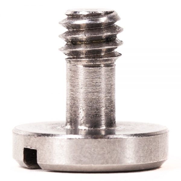 Befestigungsschraube mit UNC-1/4"-Gewinde, 12 mm Schaftlänge und geriffeltem Rändelkopf für Kamerazubehör.