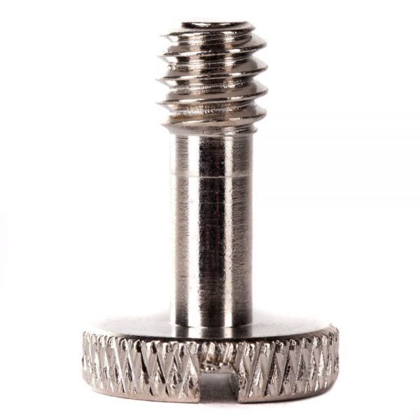 Befestigungsschraube mit UNC-1/4"-Gewinde, 20 mm Schaftlänge und geriffeltem Rändelkopf für Kamerarigs.
