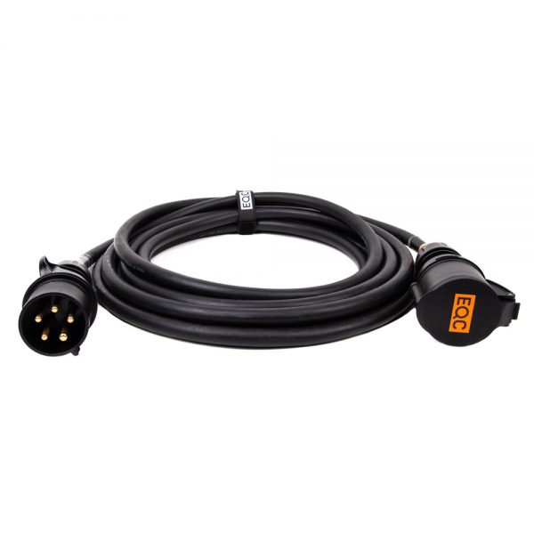 Verlängerungskabel mit CEE-16A-Stecker und -Kupplung, 30 m Länge, für große Distanzen am Set.