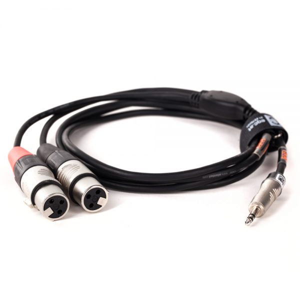 Y-Adapterkabel mit 3,5-mm-Stereo-Ministecker und zwei XLR-Buchsen, 1,5 m Länge, für Audiogeräte.