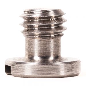 Befestigungsschraube mit UNC-3/8"-Gewinde, 13 mm Schaftlänge und geriffeltem Rändelkopf für Kamerazubehör.