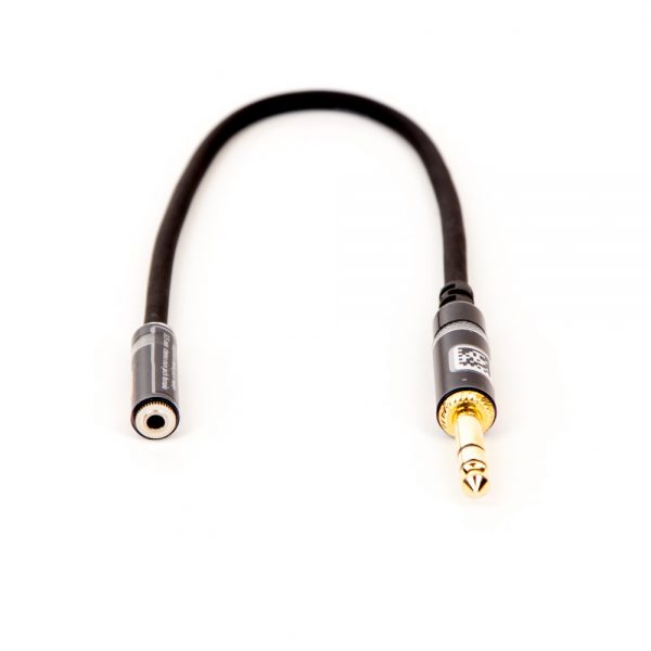 Audio-Adapterkabel mit 6,3-mm-Stereoklinkenstecker und 3,5-mm-Stereoklinkenbuchse, 20 cm lang.