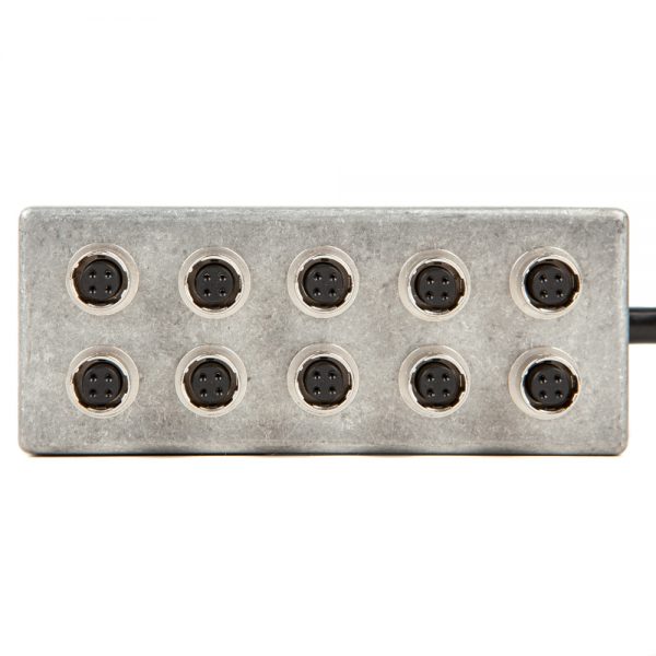 Ambient Recording HVB-10 Hirose-Verteilerbox mit zehn 4-Pin-Hirose-Ausgängen aus Aluminium.
