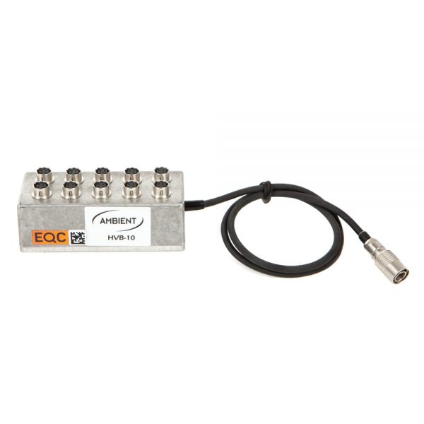 Ambient Recording HVB-10 Hirose-Verteilerbox mit zehn 4-Pin-Hirose-Ausgängen aus Aluminium.