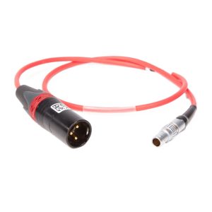 Ambient Lemo-auf-XLR3M-Timecode-Kabel mit Geflechtschirm und rotem PUR-Mantel, etwa 60 cm lang.