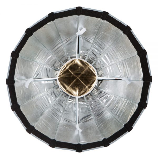 Aputure Light Dome Mini II Softbox 55cm mit Deflektor zur gleichmäßigeren Lichtstreuung.