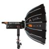 Die Softbox passt auf jede Leuchte mit Bowens-Mount wie die LS 300d II. Aputure Light Dome Mini II Softbox 55cm montiert auf einer Aputure LS 300d Leuchte.