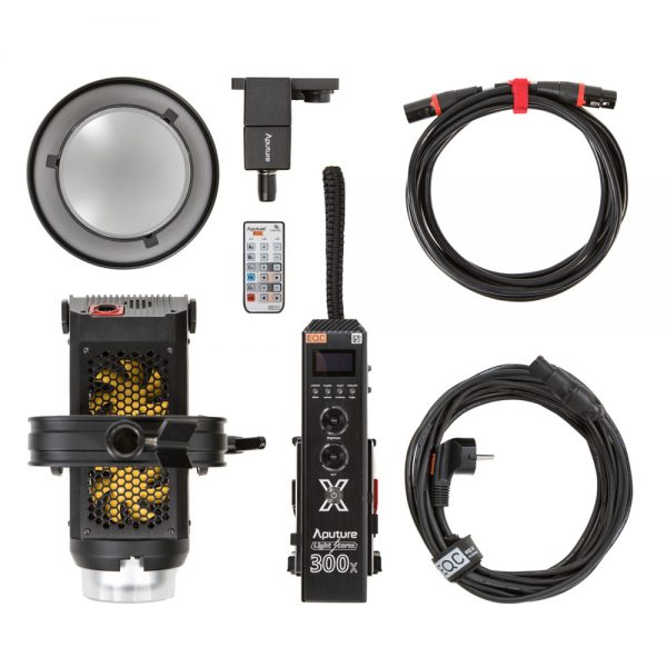Aputure Light Storm LS 300X Bi-Color-LED-Scheinwerfer mit Farbtemperatur von 2700 bis 6500 K und DMX-Steuerung.