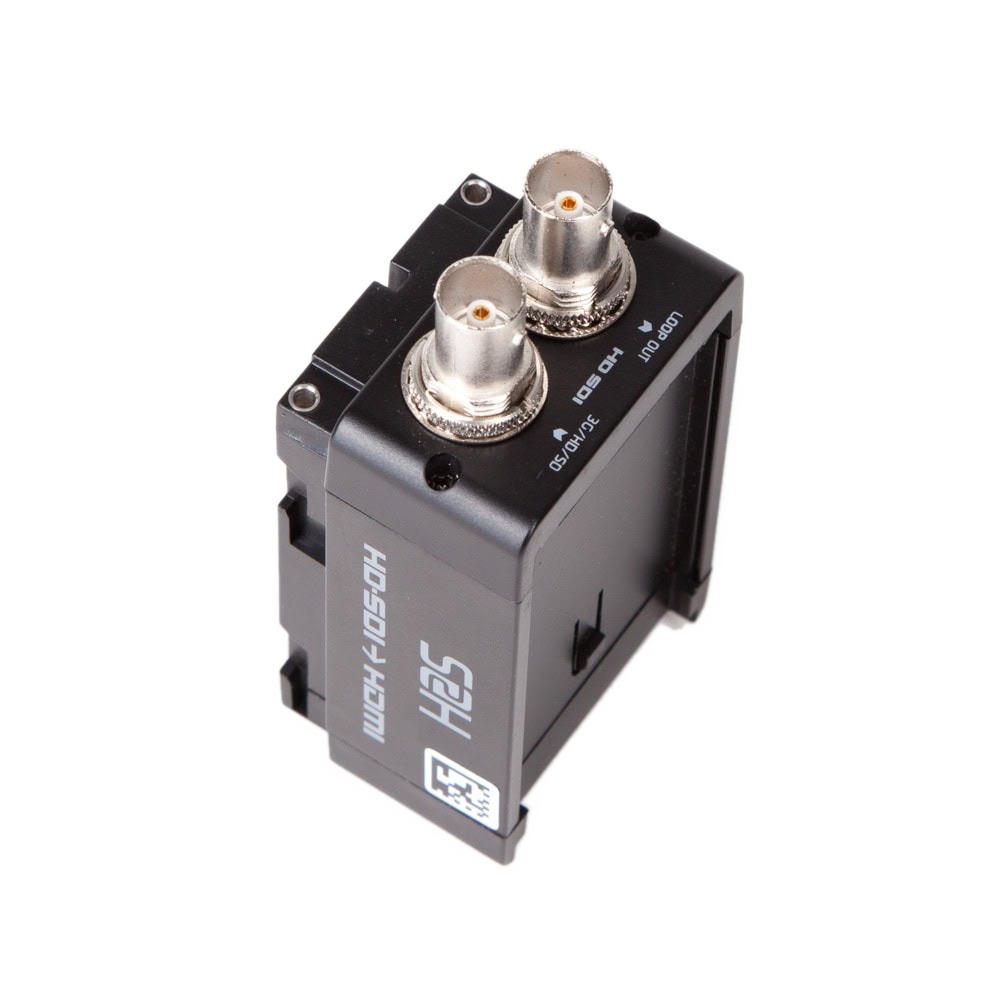 Atomos Connect S2H Konverter mit zwei BNC-Buchsen für SDI-Eingang und SDI-Ausgang am Gehäuse.