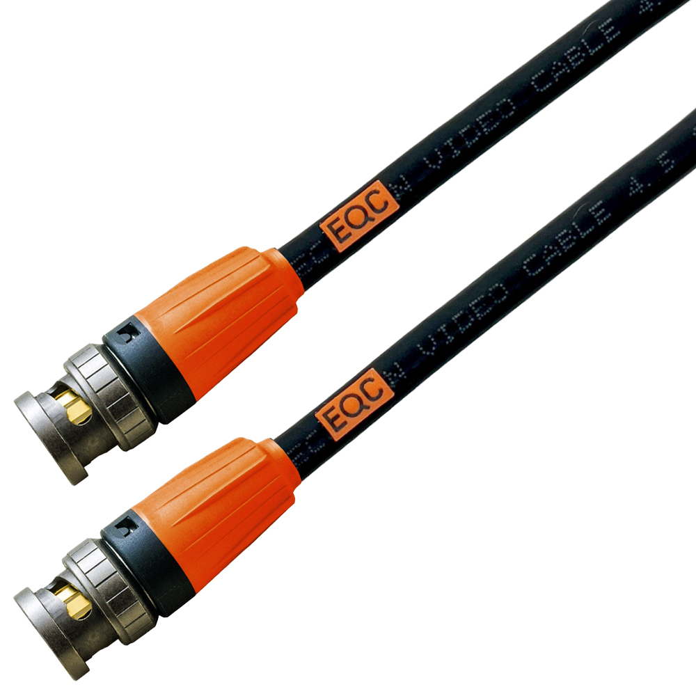 BNC-Koaxialkabel mit 50 cm Länge und verriegelnden Steckern in orangefarbener Fassung.