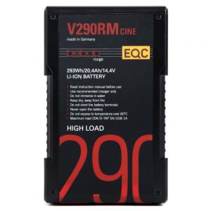 Bebob Rouge V290RM Cine V-Mount-Akku mit 285 Wh Kapazität und austauschbaren Zellen für lange Drehtage.