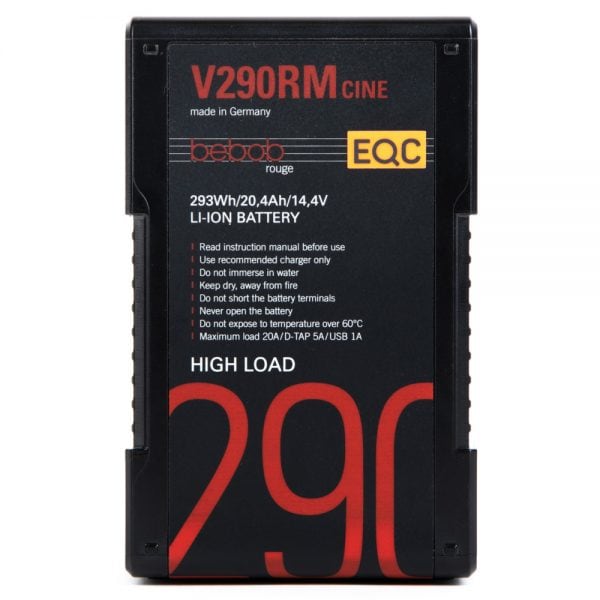 Bebob Rouge V290RM Cine V-Mount-Akku mit 285 Wh Kapazität und austauschbaren Zellen für lange Drehtage.