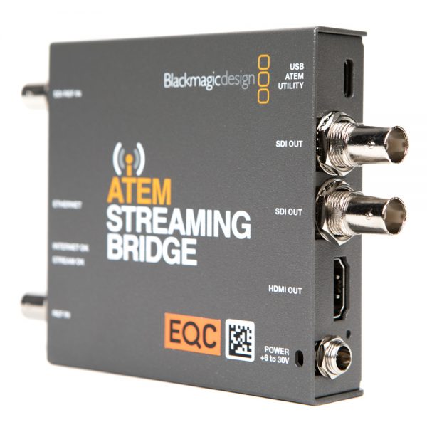 Blackmagic Design ATEM Streaming Bridge mit zwei SDI-Ausgängen und einem HDMI-Ausgang für Broadcast-Umgebungen.