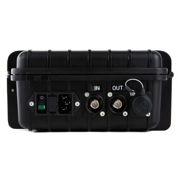 Blackmagic Design Mini Converter Optical Fiber 12G Konverter-Set mit optionalem V-Mount-Akkubetrieb für mobilen Einsatz.