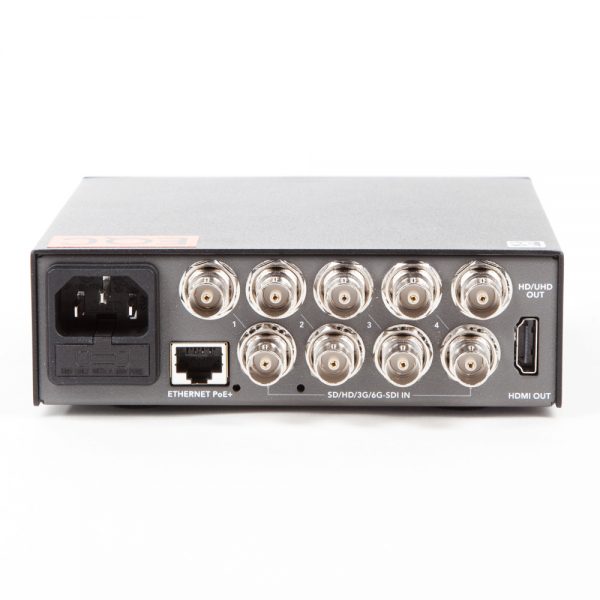 Blackmagic Design MultiView 4 Multiviewer mit vier 6G-SDI-Eingängen und Teranex Mini Smart Panel zur Steuerung.