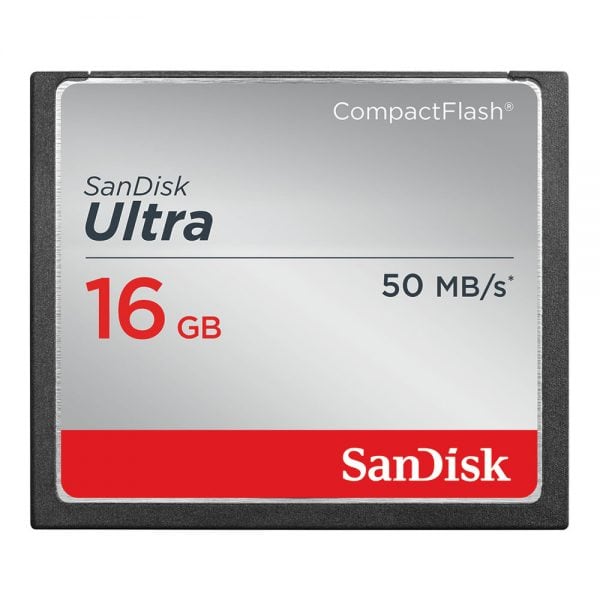 SanDisk Ultra CompactFlash-Speicherkarte mit 16 GB Speicherkapazität und Lesegeschwindigkeit bis zu 50 MB/s.
