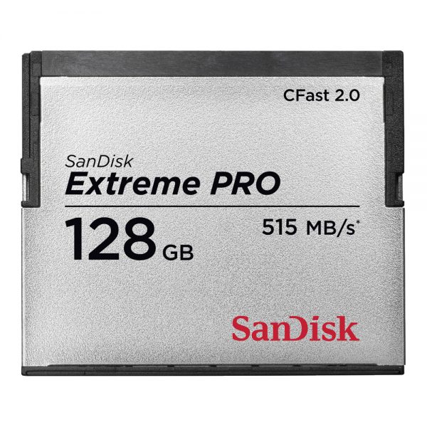 SanDisk Extreme PRO CFast-2.0-Speicherkarte mit 128 GB Kapazität und Lesegeschwindigkeit bis zu 525 MB/s.