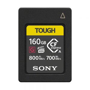 Sony CFexpress-Typ-A-Speicherkarte der TOUGH-Serie mit 160 GB und Schreibgeschwindigkeit bis zu 700 MB/s.