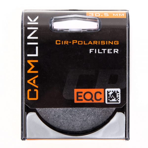 Camlink 30,5mm Zirkularpolfilter in Originalverpackung mit Aufschrift Cir-Polarising Filter und EQC-Etikett.
