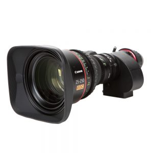 Canon CN10x25 25-250mm T2.95 Cine-Servo-Zoomobjektiv mit eingebautem 1,5x-Extender bis 375mm.