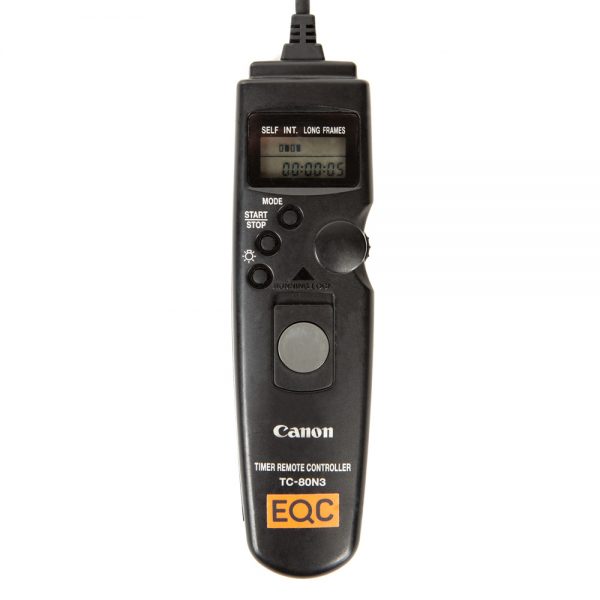 Canon TC-80N3, ein kabelgebundener Timer-Fernauslöser mit LCD-Anzeige und Intervalometer-Funktion.