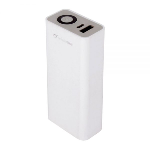 Cellularline A25-6000, eine USB-Powerbank mit 6000 mAh Kapazität und integriertem USB-Anschluss.