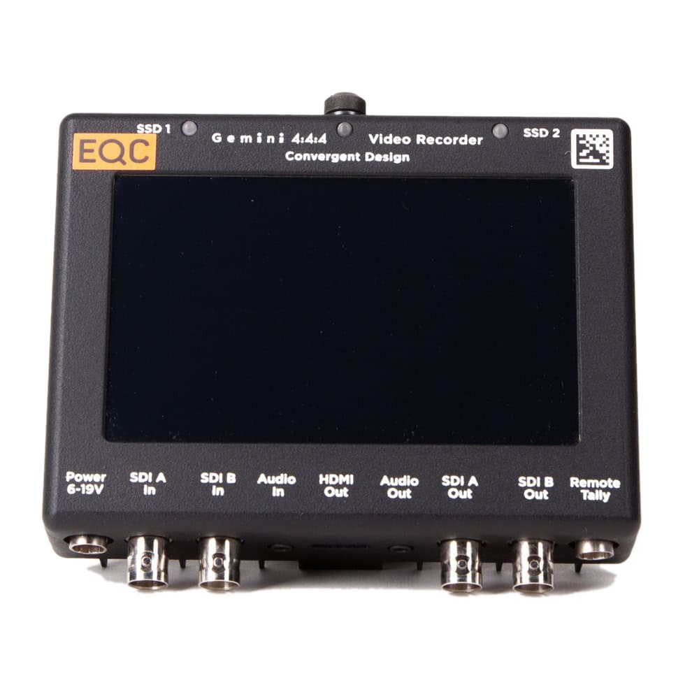 Convergent Design Gemini 4:4:4 Field-Recorder mit 5-Zoll-Touchscreen und zwei wechselbaren SSD-Slots.