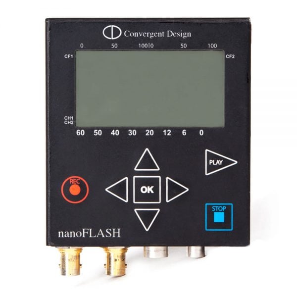 Convergent Design NanoFlash, kompakter Recorder mit LC-Display und dualer CompactFlash-Aufnahme.