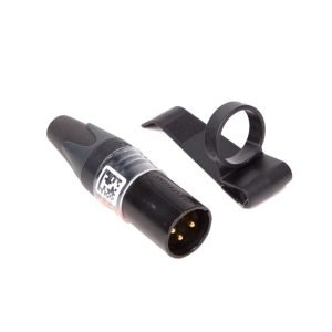 DPA DAD6001-BC MicroDot-zu-XLR3-Adapter mit 48-V-Phantomspeisung und Gürtelclip.