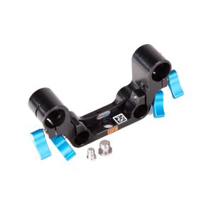 Denz 301.0574 Rohrklemme für 15 und 19 mm Rods, mit zwei blauen Schnellspann-Hebeln am Kamera-Rig.