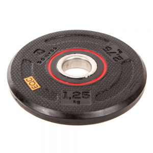 Domyos 1,25-kg-Hantelscheibe, gummiert, mit rotem Zentrierring, für Jibs und Kräne.