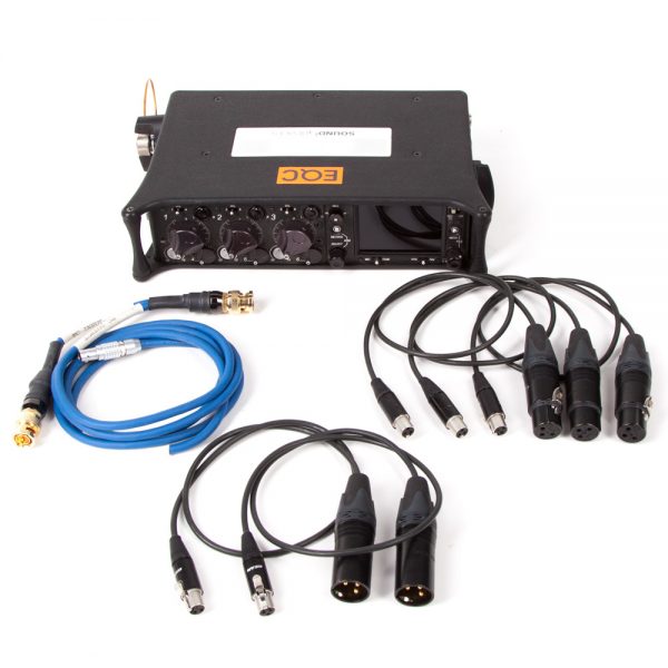 Sound Devices 633 High-End-Produktionsmischer mit Timecode- und XLR-Anschlusskabeln im vollständigen Lieferumfang.