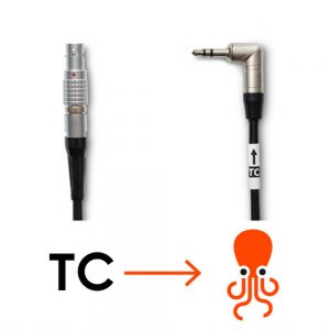 Tentacle Sync Adapterkabel, ein Timecode-Kabel mit 5-poligem LEMO- und 3,5-mm-Miniklinken-Stecker, 40 cm lang.