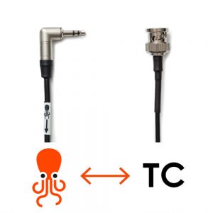 Tentacle Sync Adapterkabel, ein bidirektionales Timecode-Kabel mit 3,5-mm-Miniklinke auf gerades BNC, 40 cm lang.