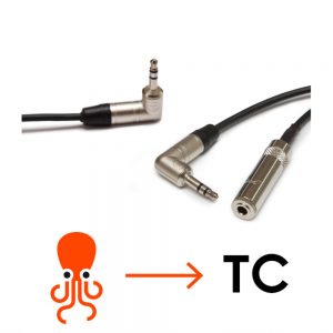 Tentacle Sync Y-Adapterkabel verbindet Tentacle-Gerät und externes Mikrofon an einem 3,5-mm-Klinkeneingang.