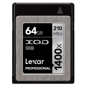 Lexar Professional XQD-Speicherkarte mit 64 GB Kapazität und 1400-facher Geschwindigkeit (ca. 210 MB/s).