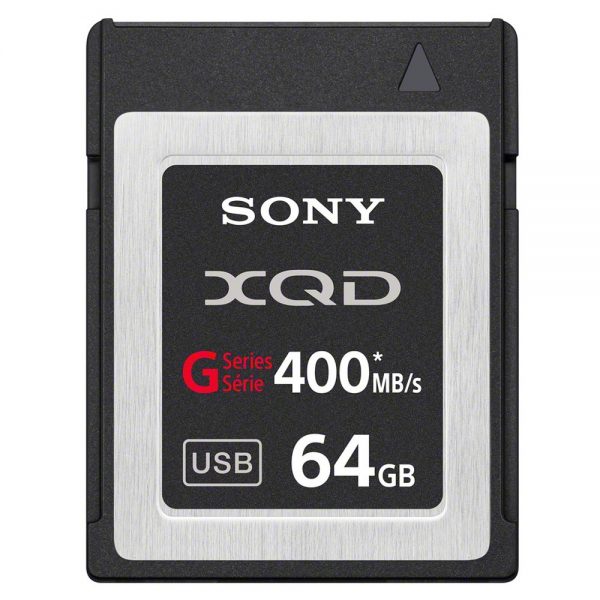 Sony QD-G64A XQD-Speicherkarte der G-Serie mit 64 GB Kapazität und 400 MB/s Lesegeschwindigkeit.