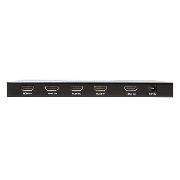 FoxUn 4 > 1 HDMI-Multiviewer mit vier HDMI-Eingängen, einem Ausgang und DC-Stromanschluss.