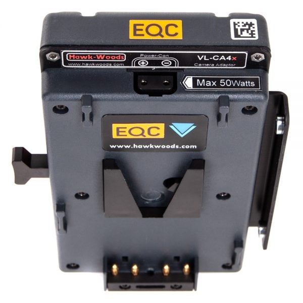 Hawk-Woods VL-CA4X V-Mount-Stromadapter versorgt Kamera und Zubehör über vier Hirose- und einen D-Tap-Ausgang.