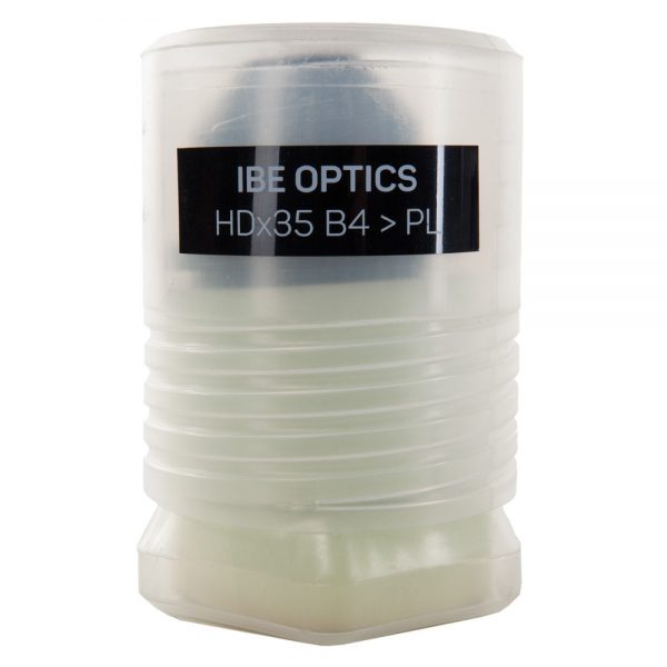 IBE Optics HDx35 B4 > PL Objektivadapter in der durchsichtigen Originalverpackung.