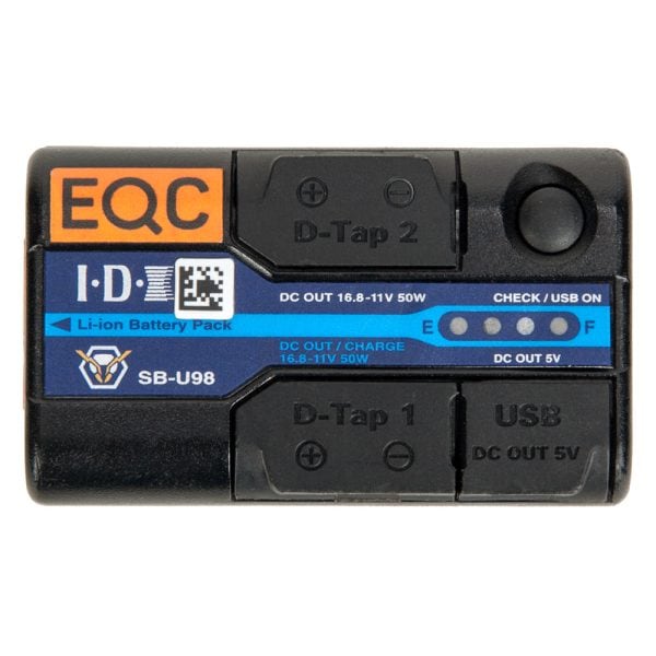IDX SB-U98 Li-Ion-Akku im BP-U-Format mit 96 Wattstunden und integriertem D-Tap-Ausgang.