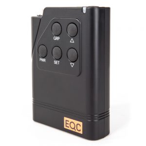 LaON BP150 Intercom-Beltpack mit Bedienfeld für Gruppenwahl und Lautstärke am Gürtel.