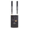 Bedienfeld der Basisstation zur Kanal- und Lautstärkesteuerung im Feldeinsatz. LaON LT150 Intercom-Basisstation mit Bedientasten PWR, OFF und SET sowie zwei Antennen.
