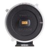 Gleiche Optik wie der Speed Booster ULTRA, jedoch im robusteren Gehäuse für den Filmeinsatz. Metabones Sony-E-EF-Speedbooster CINE ULTRA zeigt frontal den geschlossenen Canon-EF-Bajonettdeckel.