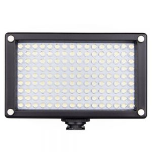 Mini Bi-Color-LED-Panel mit NP-F-Akkuplatte und Montage per Blitzschuhadapter oder 1/4-Zoll-Gewinde.