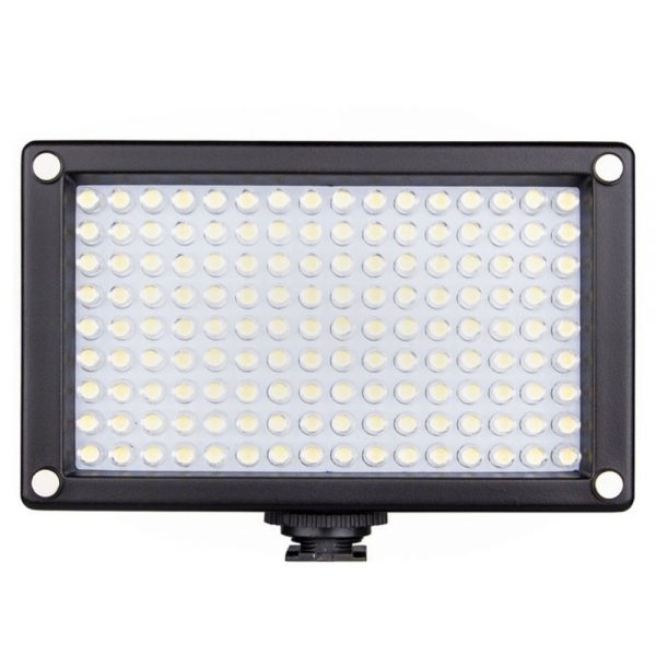 Mini Bi-Color-LED-Panel mit NP-F-Akkuplatte und Montage per Blitzschuhadapter oder 1/4-Zoll-Gewinde.