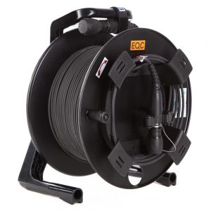 Neutrik opticalCON Singlemode-Glasfaserkabel mit 50 Metern Länge auf robuster Kabeltrommel.