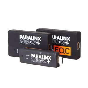 Paralinx Arrow+ HDMI-Videofunkstrecke mit einem Sender und zwei Empfängern für unkomprimierte Bildübertragung.