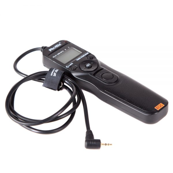 Phottix TR-90 Kabel-Fernauslöser mit beleuchtetem Display für Selbstauslöser- und Intervallaufnahmen.